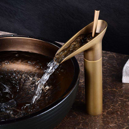Cascade Antique Brass Basin Mixer Tap - Vintage Waterfall Bathroom Faucet