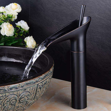 Cascade Antique Brass Basin Mixer Tap - Vintage Waterfall Bathroom Faucet