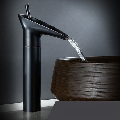 Cascade Antique Brass Basin Mixer Tap - Vintage Waterfall Bathroom Faucet