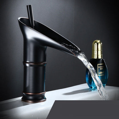 Cascade Antique Brass Basin Mixer Tap - Vintage Waterfall Bathroom Faucet