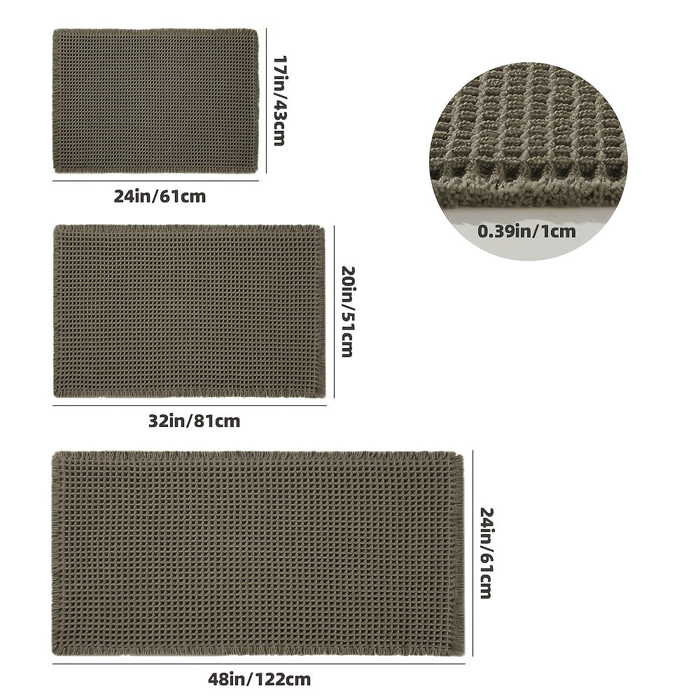 AbsorbEase | Ultra-Absorbent Waffle Bath Mat with Tassels - Non-Slip Design