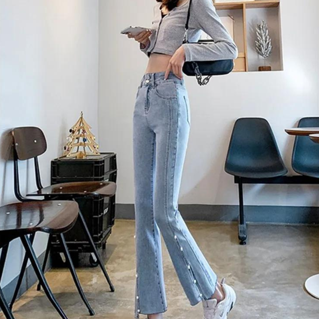 Delinda | Jeans with Pearl Pattern