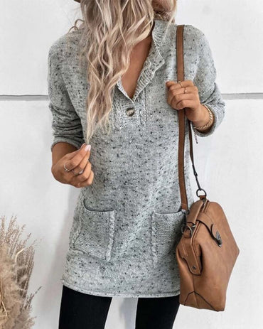 Deqa | V-Neck Long Sweater Dress with Pockets
