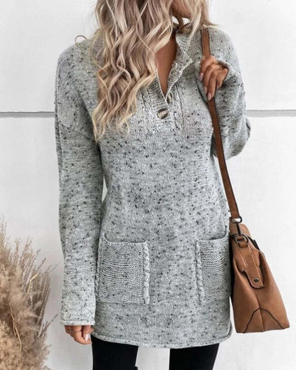 Deqa | V-Neck Long Sweater Dress with Pockets