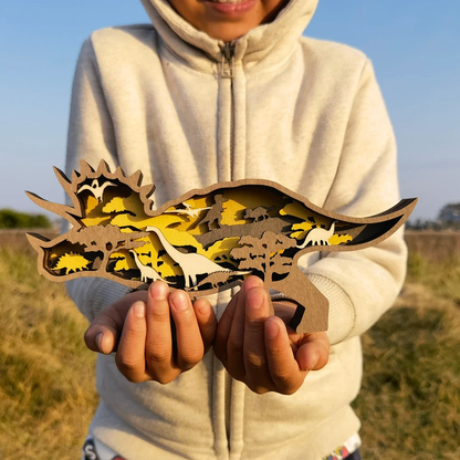 Intricately Engraved 3D Wooden Dinosaur Figurines