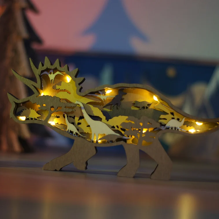 Intricately Engraved 3D Wooden Dinosaur Figurines