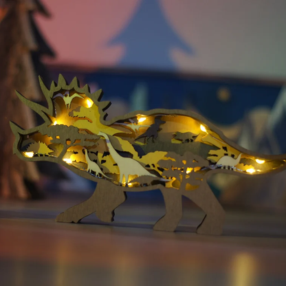 Intricately Engraved 3D Wooden Dinosaur Figurines