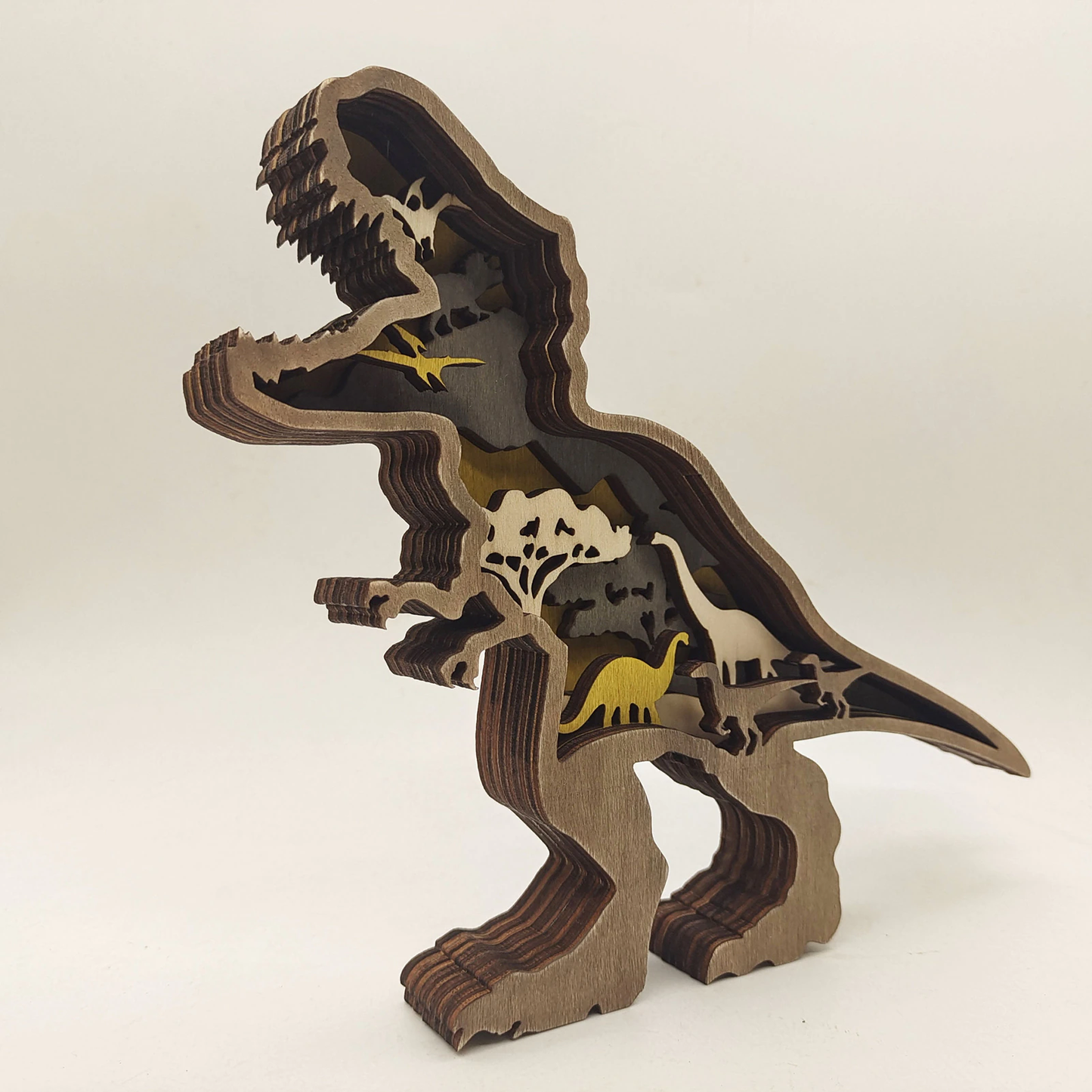 Intricately Engraved 3D Wooden Dinosaur Figurines
