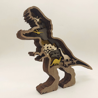 Intricately Engraved 3D Wooden Dinosaur Figurines