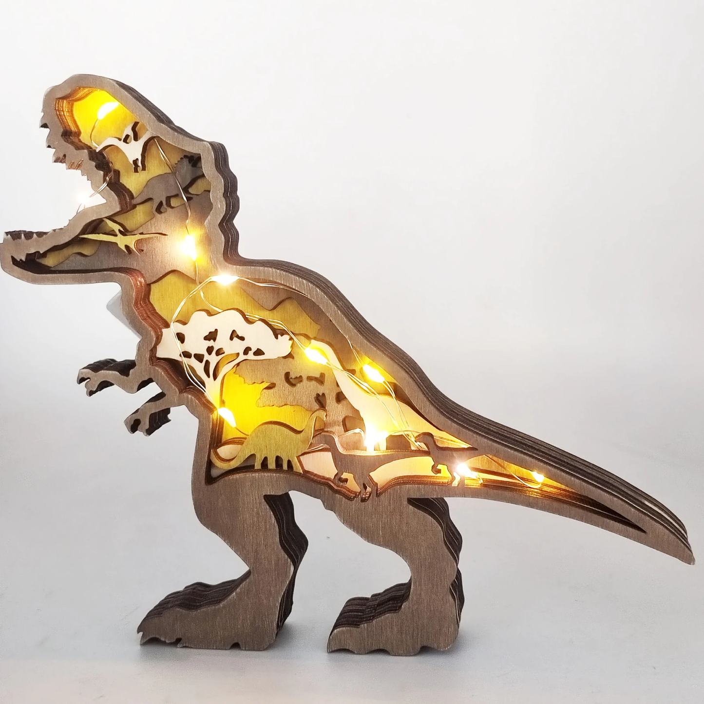 Intricately Engraved 3D Wooden Dinosaur Figurines