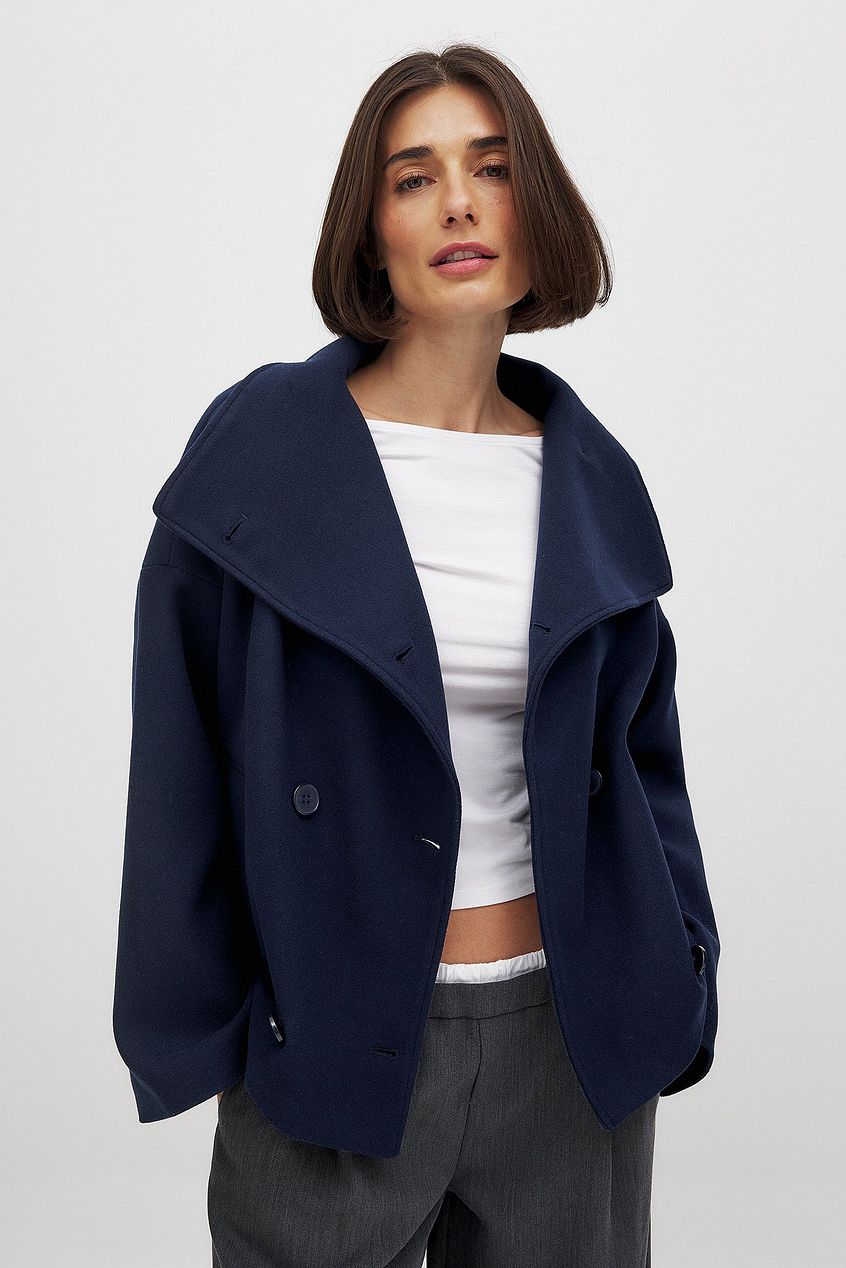Double-Breasted Peacoat in Wool Blend