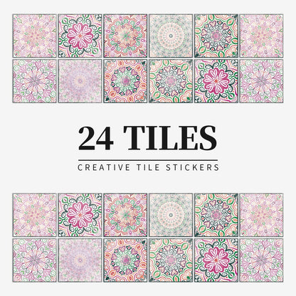 MandalaPatch | Set of 24 European-Style Peel & Stick Mandala Tile Stickers - Waterproof Vinyl for Walls & Floors