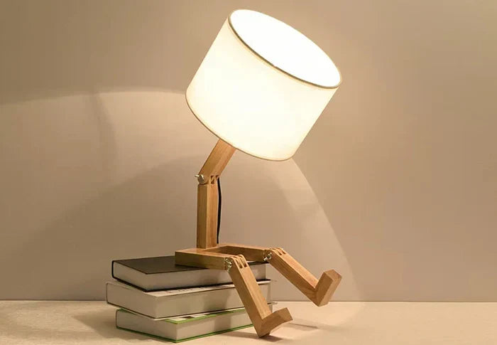 RutanFlex Wooden Table Lamp with Integrated Book Holders