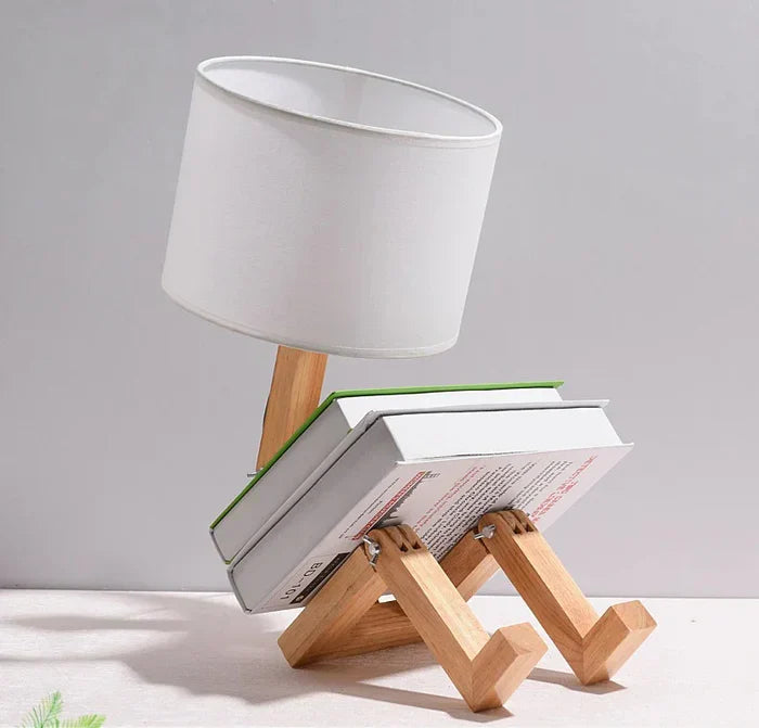 RutanFlex Wooden Table Lamp with Integrated Book Holders