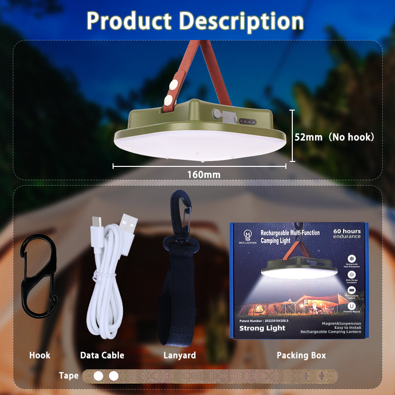 80W Magnetic Solar LED Camping Lamp with Zoom Feature
