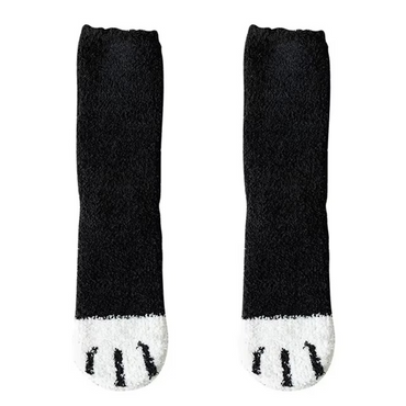 Cozy Winter Plush Socks with Cat Paw Design and Fun Animal Prints