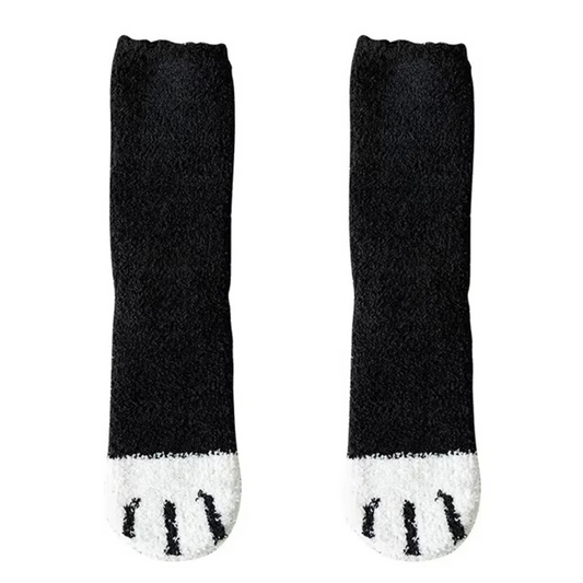 Cozy Winter Plush Socks with Cat Paw Design and Fun Animal Prints