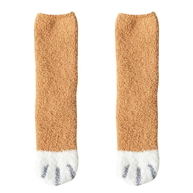 Cozy Winter Plush Socks with Cat Paw Design and Fun Animal Prints