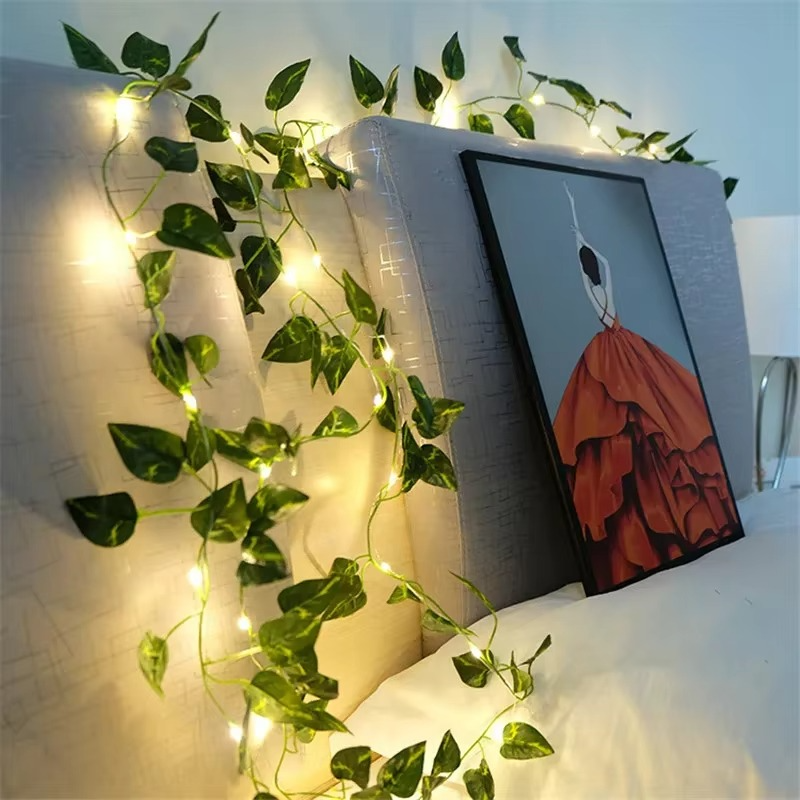 Battery-Operated Light String with Leaf and Flower Garland Motif