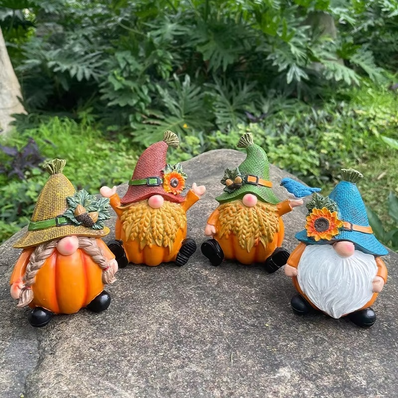Charming Autumn Gnome Figurine with Pumpkin - Delightful Resin Decor for Home and Garden