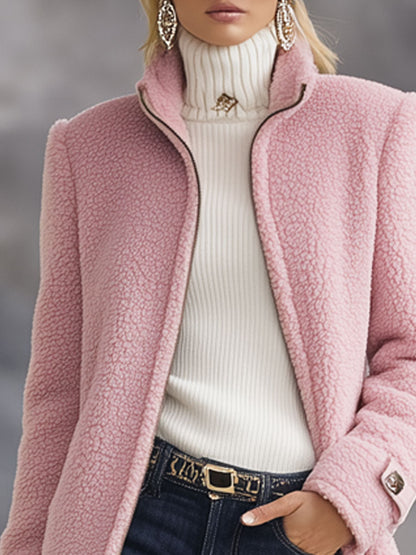 Retro Pink Fleece Zip-Up Jacket