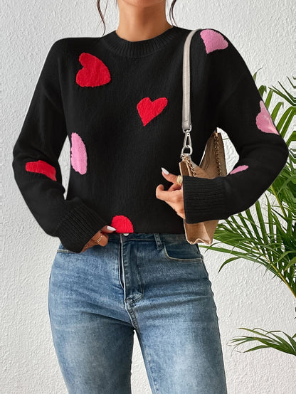 Elise | Women's Heart Pattern Round Neck Sweater