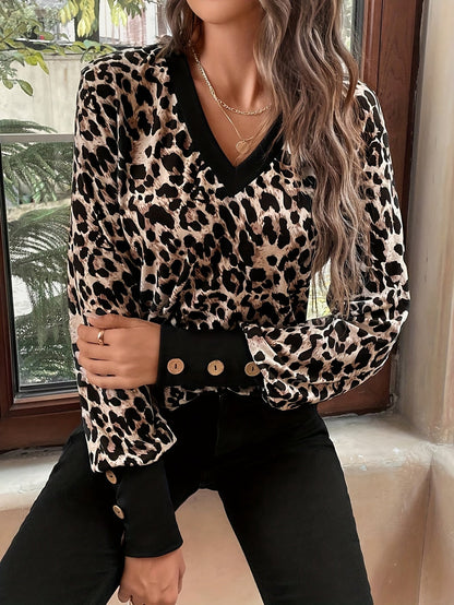 Fay | Women's Casual V-Neck Sweatshirt Featuring Lion Print