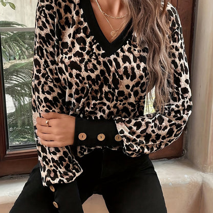 Fay | Women's Casual V-Neck Sweatshirt Featuring Lion Print