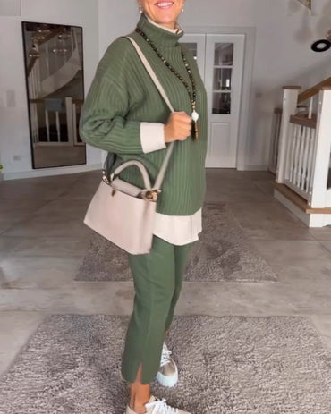 Emerald Green Turtleneck Knit Sweater