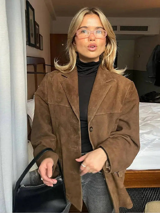 Maribel Retro Suede Blazer Coat