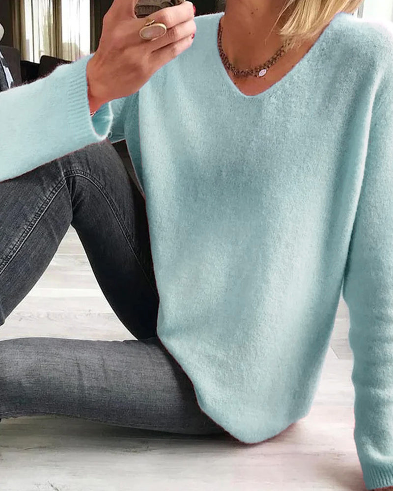 Women's Lightweight Long Sleeve V-Neck Sweater