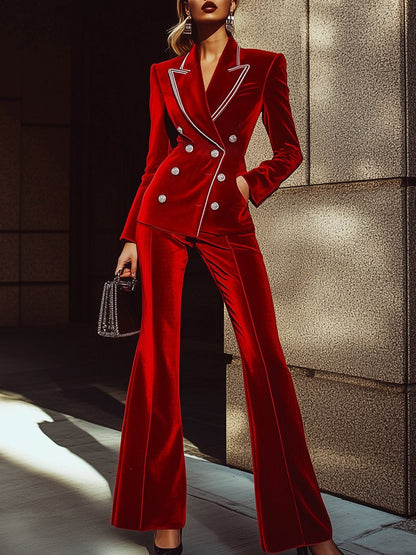 Chic Red Velvet Suit with Silver Accents - Ships Within 24 Hours
