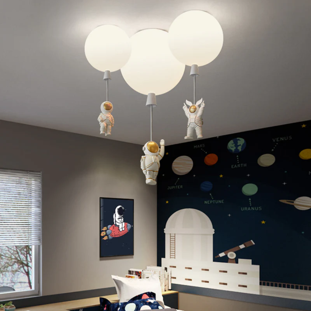 CosmoGlow Modern LED Ceiling Light - Moon & Astronaut Design for Kids' Rooms