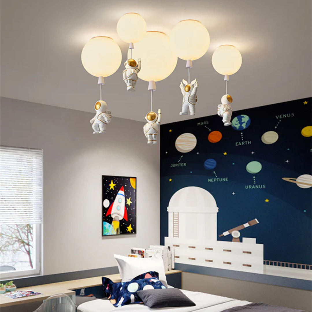 CosmoGlow Modern LED Ceiling Light - Moon & Astronaut Design for Kids' Rooms