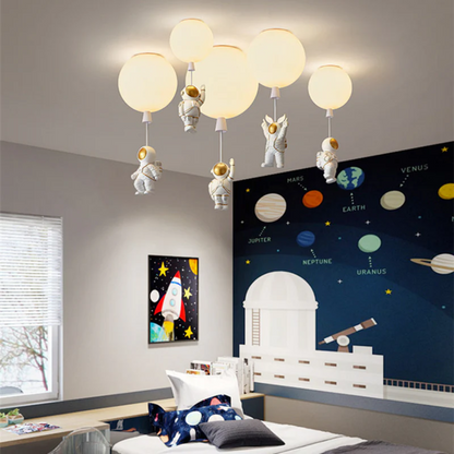 CosmoGlow Modern LED Ceiling Light - Moon & Astronaut Design for Kids' Rooms