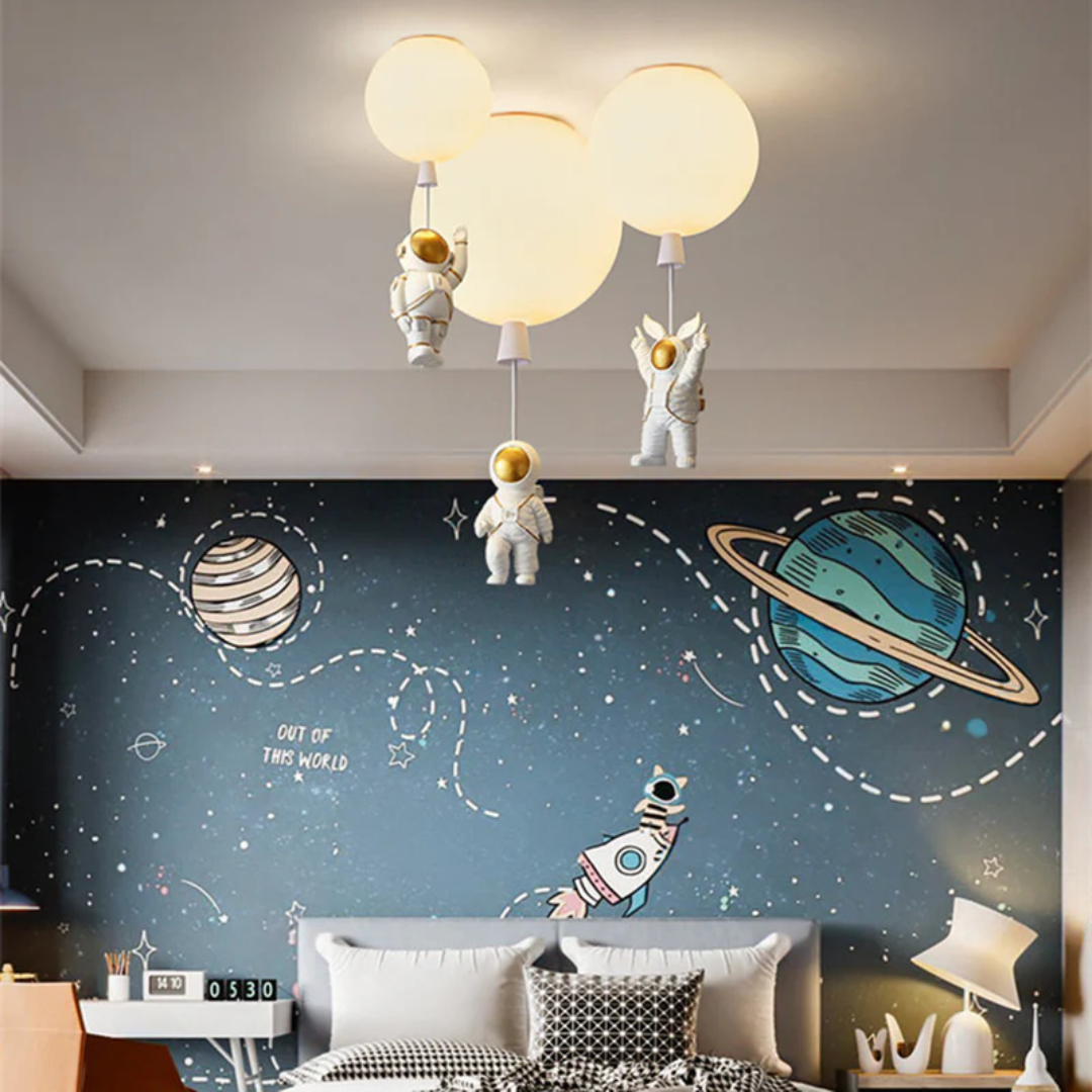 CosmoGlow Modern LED Ceiling Light - Moon & Astronaut Design for Kids' Rooms