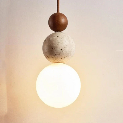 Contemporary Travertine and Mahogany Pendant Light - NaturaLuxe Collection