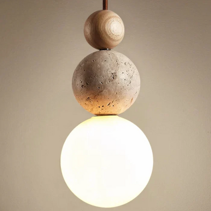 Contemporary Travertine and Mahogany Pendant Light - NaturaLuxe Collection