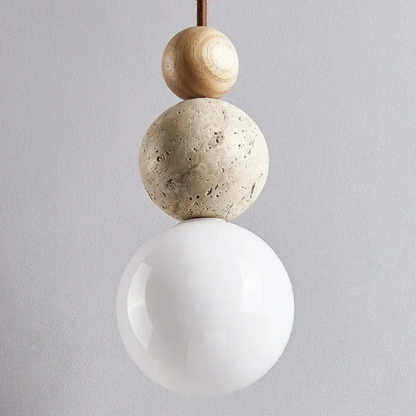 Contemporary Travertine and Mahogany Pendant Light - NaturaLuxe Collection