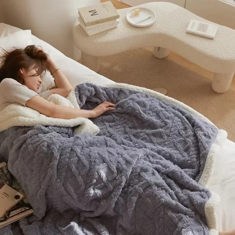 Luxurious Thick Lambswool Winter Blanket with Elegant Accents