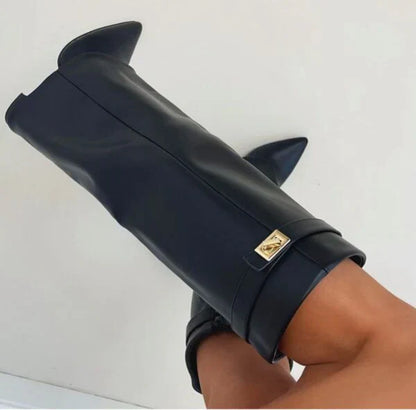 Elegant Women's Ankle Boots with Block Heel and Buckle - Available in Suede or Leather