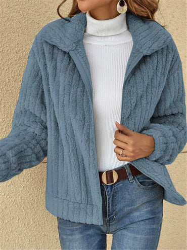 Lou | Striped Thick Fleece Zip-Up Jacket