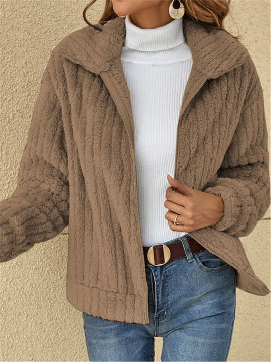 Lou | Striped Thick Fleece Zip-Up Jacket