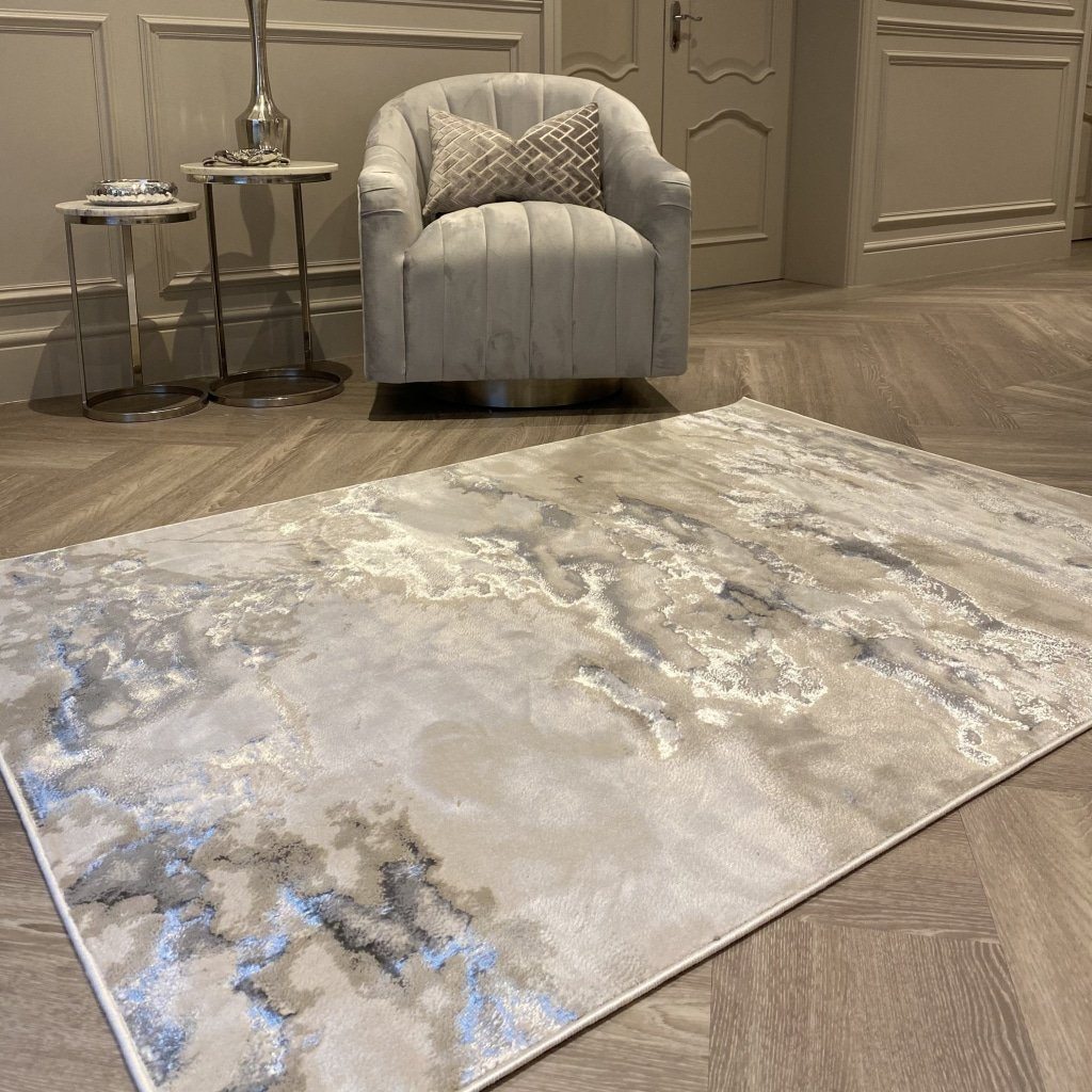 Maia Marble-Inspired Rug in Elegant Grey and Silver Tones