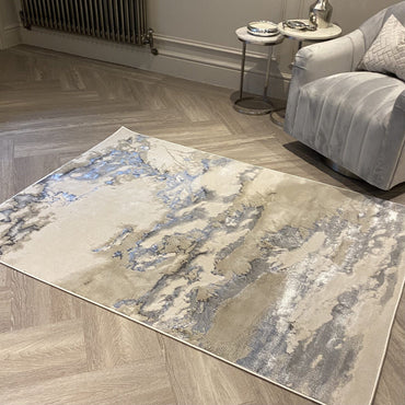 Maia Marble-Inspired Rug in Elegant Grey and Silver Tones
