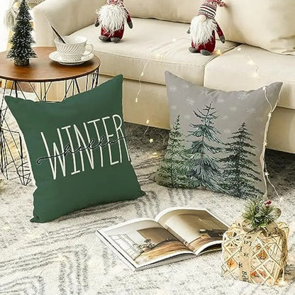 Festive Christmas Cushion Cover Featuring Tree and Gift Design