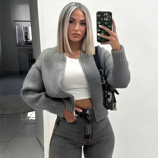 Plus Size Women's Knit Zip-Up Cardigan