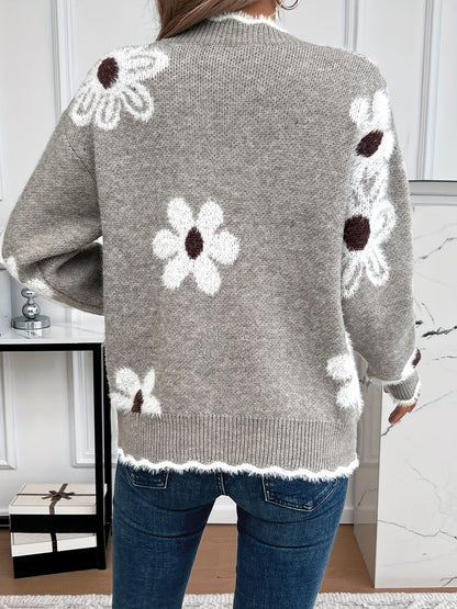 Nina | V-Neck Floral Knit Sweater