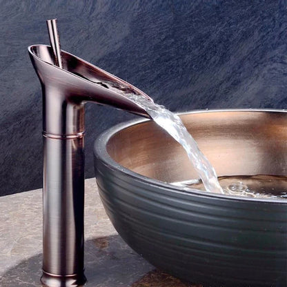 Cascade Antique Brass Basin Mixer Tap - Vintage Waterfall Bathroom Faucet