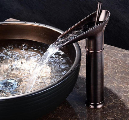 Cascade Antique Brass Basin Mixer Tap - Vintage Waterfall Bathroom Faucet